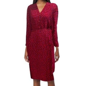 LIZ CLAIBORNE 80s RED BLACK & PINK DITZY FLORAL BLOUSE & MIDI SKIRT SET SZ 18P